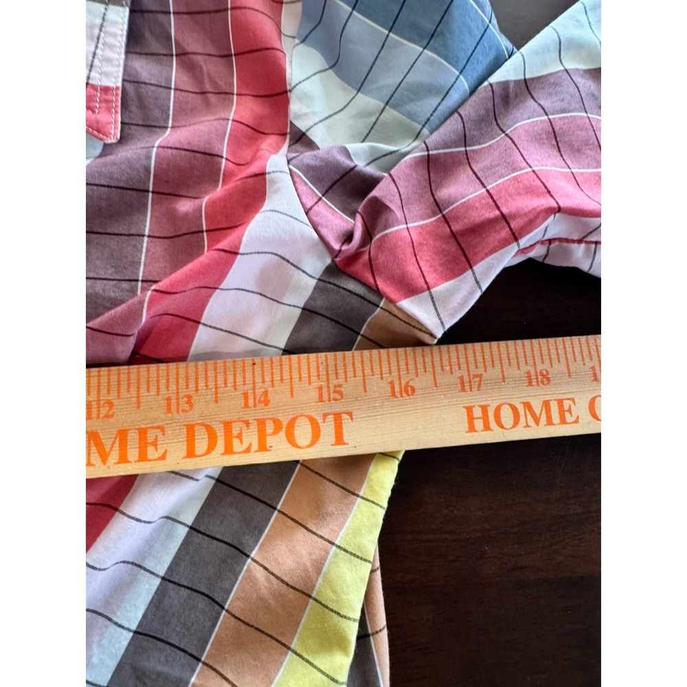 Finley Rainbow Top Plaid Ruched Button Down Multicolor Retro 70s Stretch Small - Picture 6 of 9